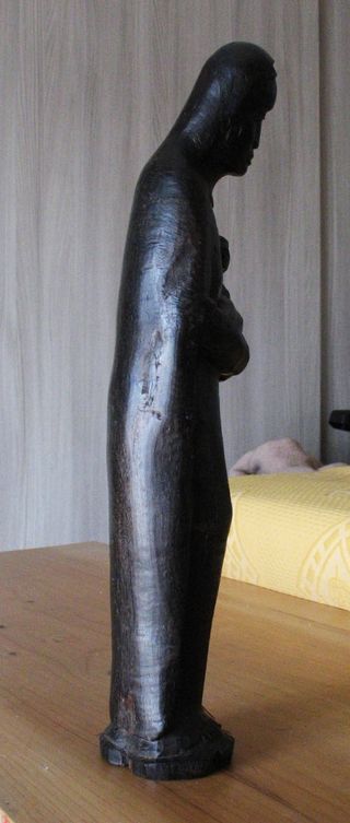 Antica scultura Ebano Madonna con bambino XVIII°