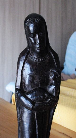 Antica scultura Ebano Madonna con bambino XVIII°