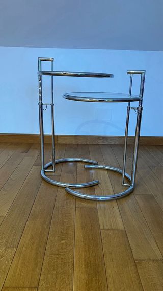 Tavolo ausiliario in acciaio inox e vetro