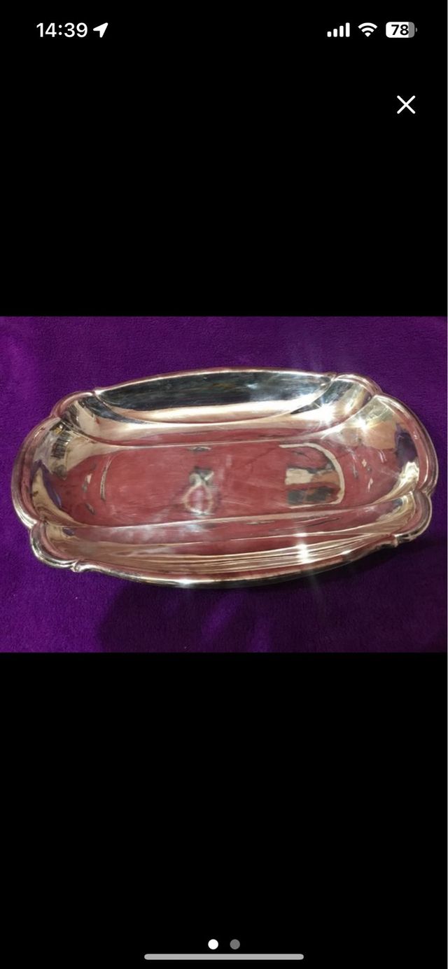 Bandeja, centro de mesa ovalado de alpaca