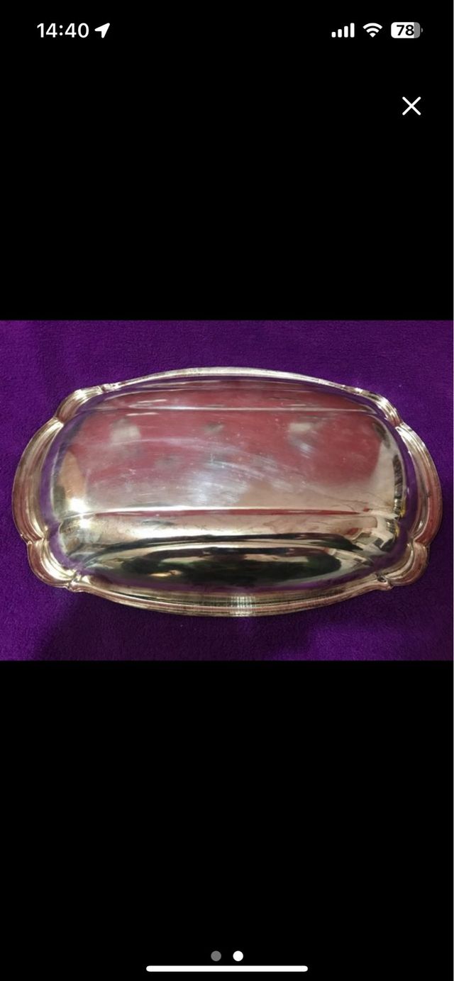 Bandeja, centro de mesa ovalado de alpaca