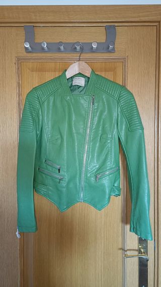 Cazadora vintage cuero sintético verde