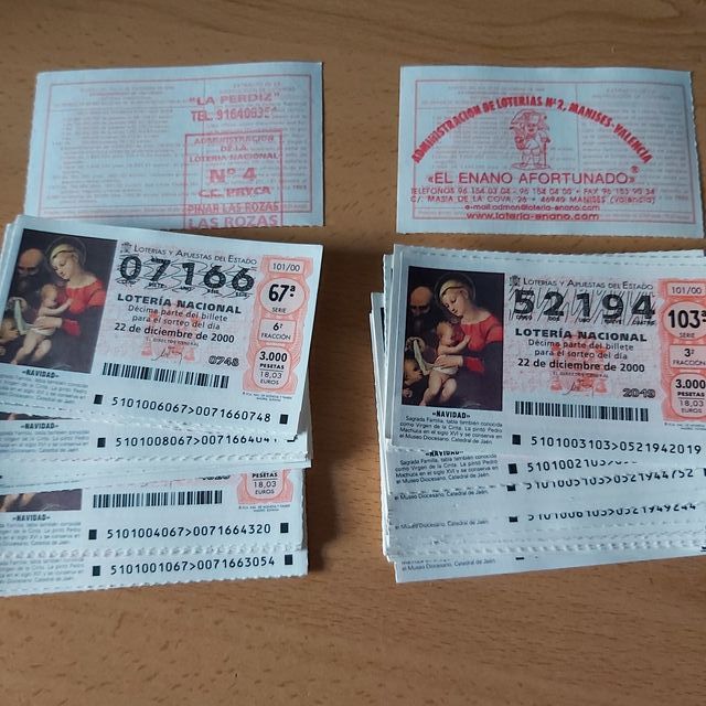 Dos décimos lotería año 2000