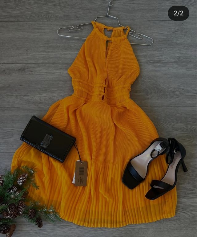 Vestido cuello halter naranja