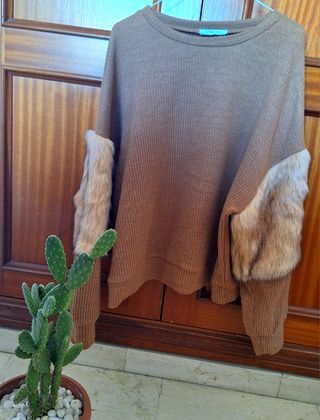JERSEY MUJER MARRON INVIERNO CON PIEL