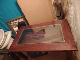 Mesa de madera centro con cristal