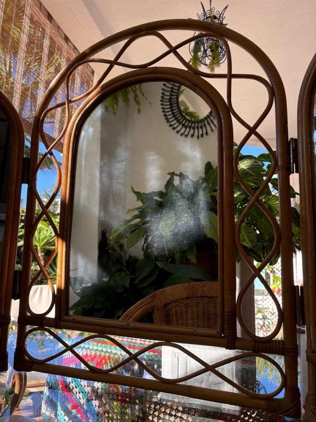 SPECCHIO TRITTICO IN BAMBÙ ANTICO.