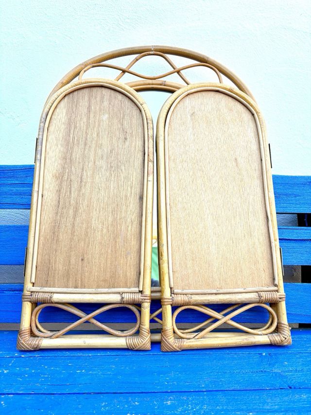 SPECCHIO TRITTICO IN BAMBÙ ANTICO.