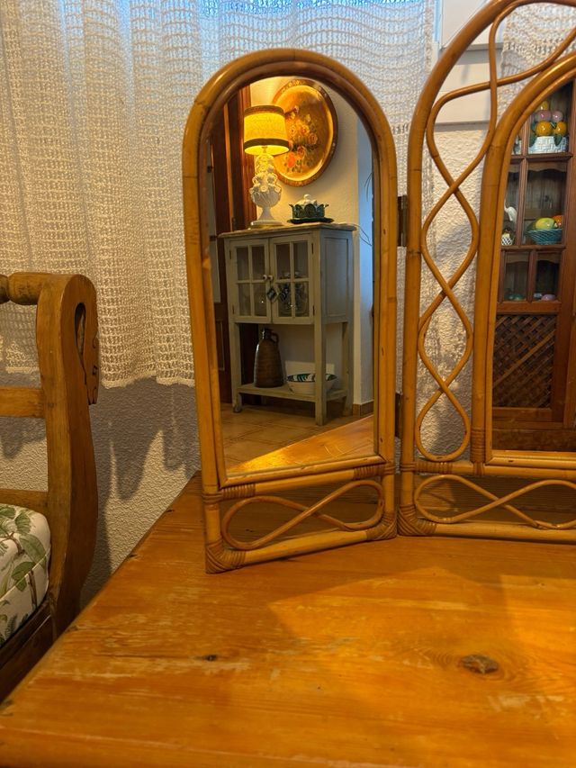 SPECCHIO TRITTICO IN BAMBÙ ANTICO.