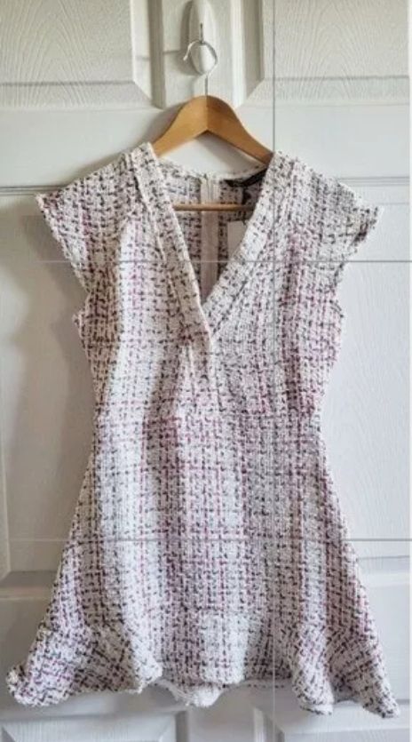 Vestido multicolor blanco y rosa tweed