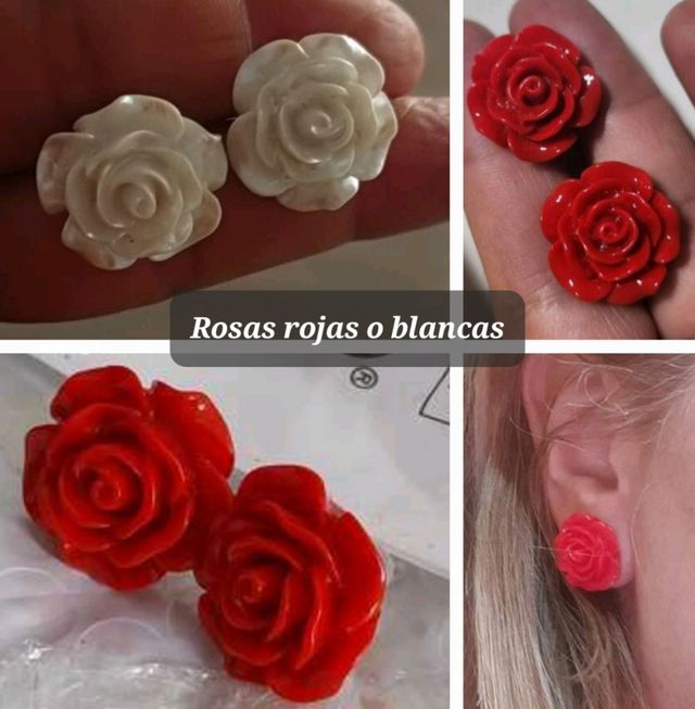 Pendientes rosas flor rojas o blancas nuevos