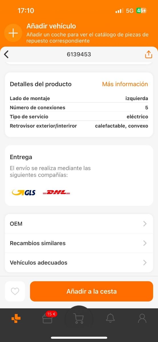 Retrovisor izquierdo CHEVROLET