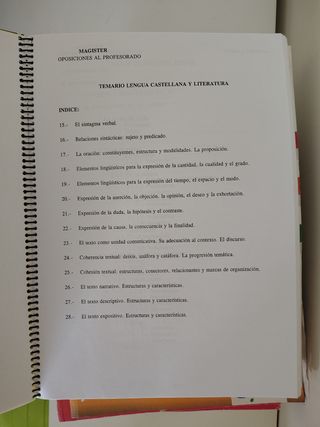 Temario oposiciones Lengua y Literatura 