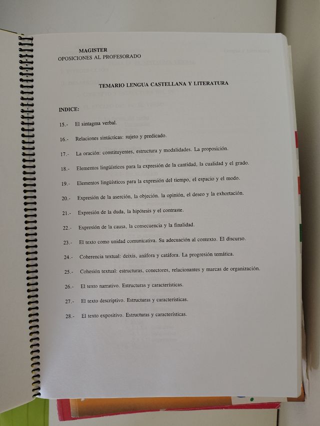 Temario oposiciones Lengua y Literatura