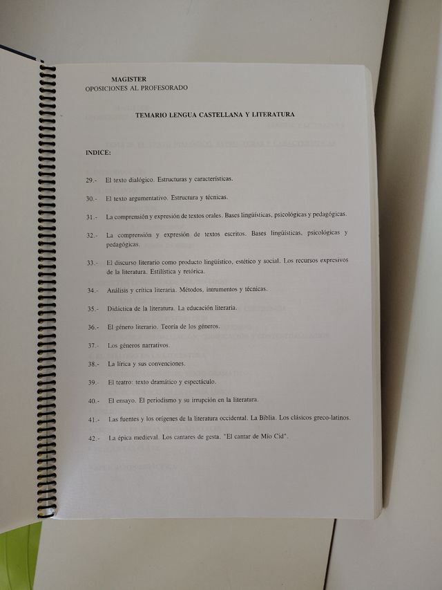 Temario oposiciones Lengua y Literatura