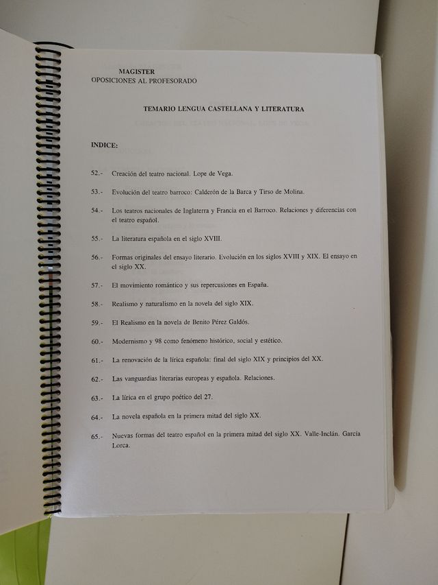 Temario oposiciones Lengua y Literatura