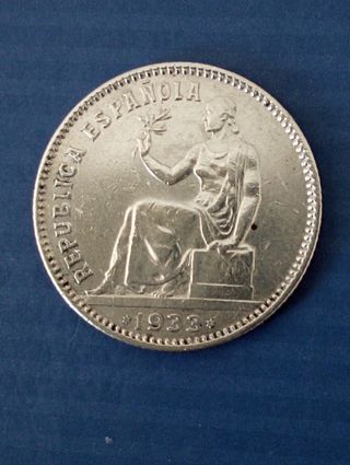 moneda de Plata de España, República 1 pts,1933,