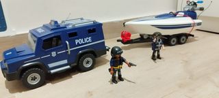 Playmobil coche policía con lancha remol
