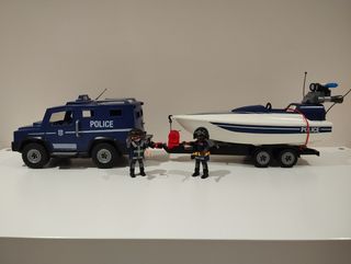 Playmobil coche policía con lancha remol