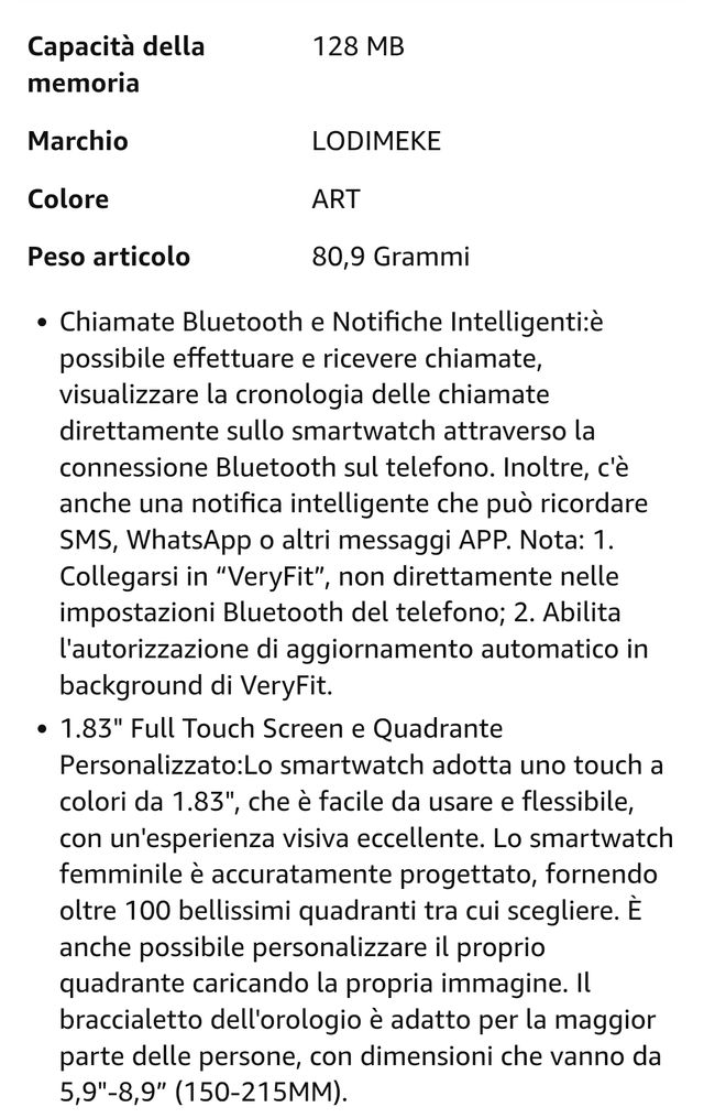 Smartwatch con chiamate, app VeryFit, + 100 Sports