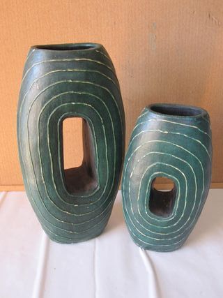 Due 2 vasi etnici in terracotta colore verde vaso