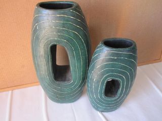 Due 2 vasi etnici in terracotta colore verde vaso