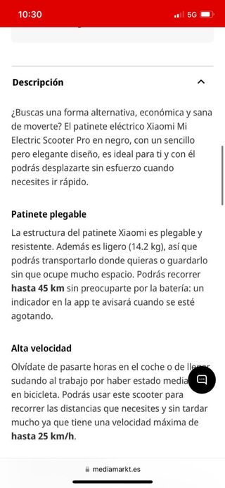 Patinete Xiaomi Scooter Pro 25kms/h 45km