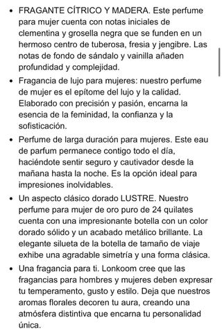 Perfume Pure  Gold 24k Lonkoom Nuevo Mujer