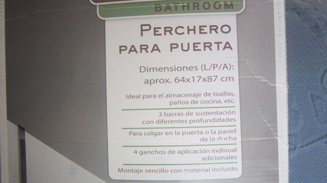 PERCHERO PARA PUERTA NUEVO SIN USAR MUY AMPLIO