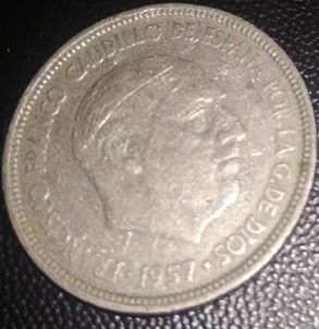 Monedas Franco 5 pesetas año 1957
