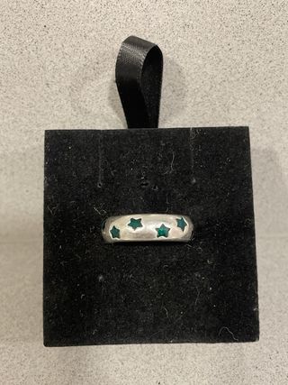 Anillo Plata Estrellas Verdes