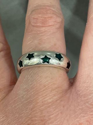 Anillo Plata Estrellas Verdes