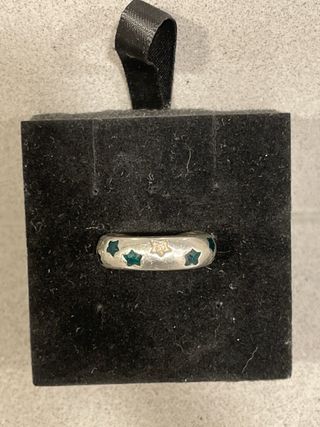 Anillo Plata Estrellas Verdes