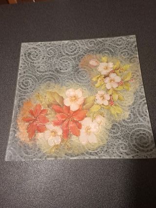 Piatto vetro 30x30 cm tecnica decoupage sottovetro