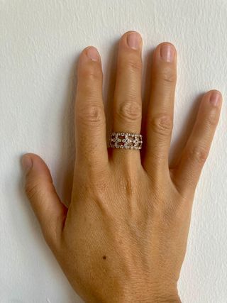 Anillo  Italiano Oro 18k Blanco Y Diamantes 