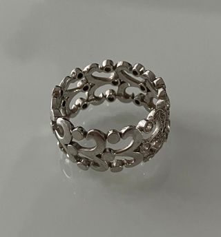 Anillo  Italiano Oro 18k Blanco Y Diamantes 