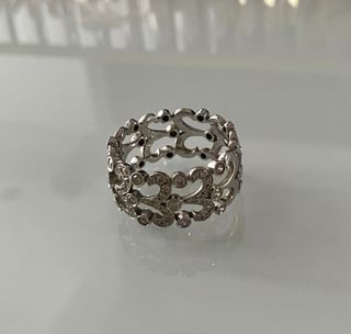Anillo  Italiano Oro 18k Blanco Y Diamantes 