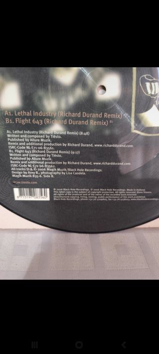 Tiësto, Lethal Industry - Flight 643. Picture Disc