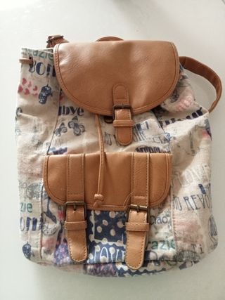 Mochila tela y cuero 
