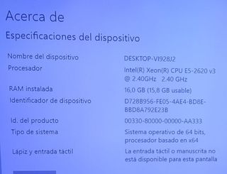 Intel Xeon 2,4ghz. Ram 16 gb. Disco Nvme 240