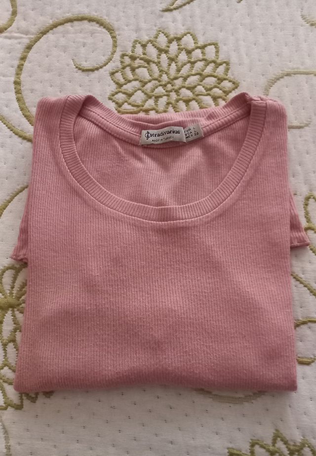 Camiseta rosa 3/4 manga