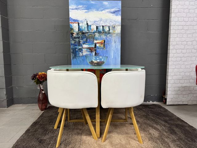 Mesa de comedor y 4 sillas 100x100cm Tara