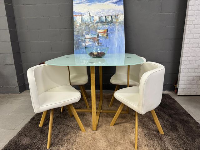 Mesa de comedor y 4 sillas 100x100cm Tara