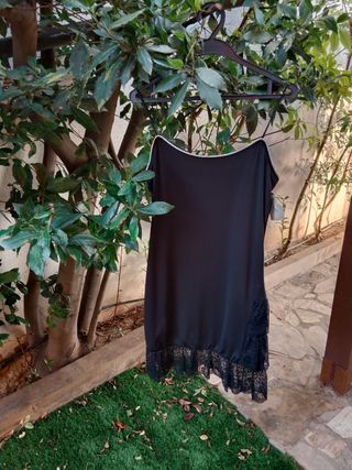 Vestido Lencero con Ribete Plata y puntilla