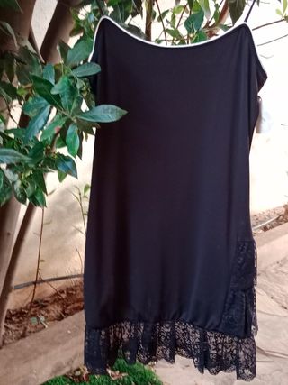 Vestido Lencero con Ribete Plata y puntilla