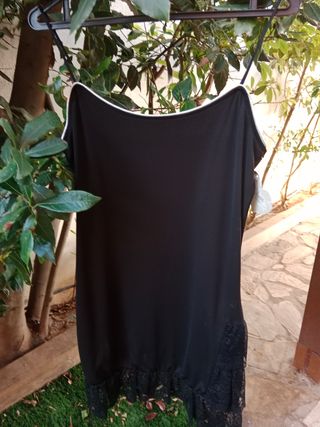 Vestido Lencero con Ribete Plata y puntilla