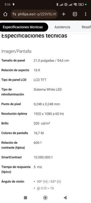 Monitor Philips 21,5 pulgadas