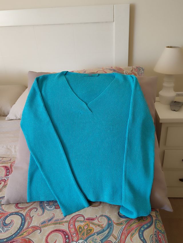Jersey canalé turquesa, talla M/L
