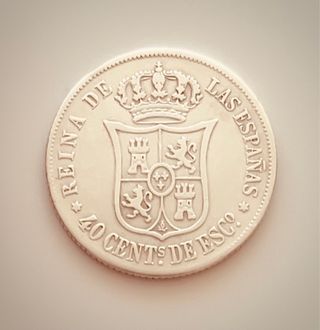 Bonita moneda plata 40 Cents Escudo Isabel II 1864