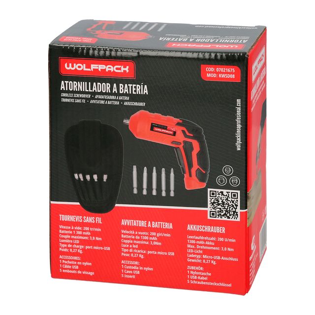 Atornillador 4 V. Con Led, Funda y 5 Destorpuntas,